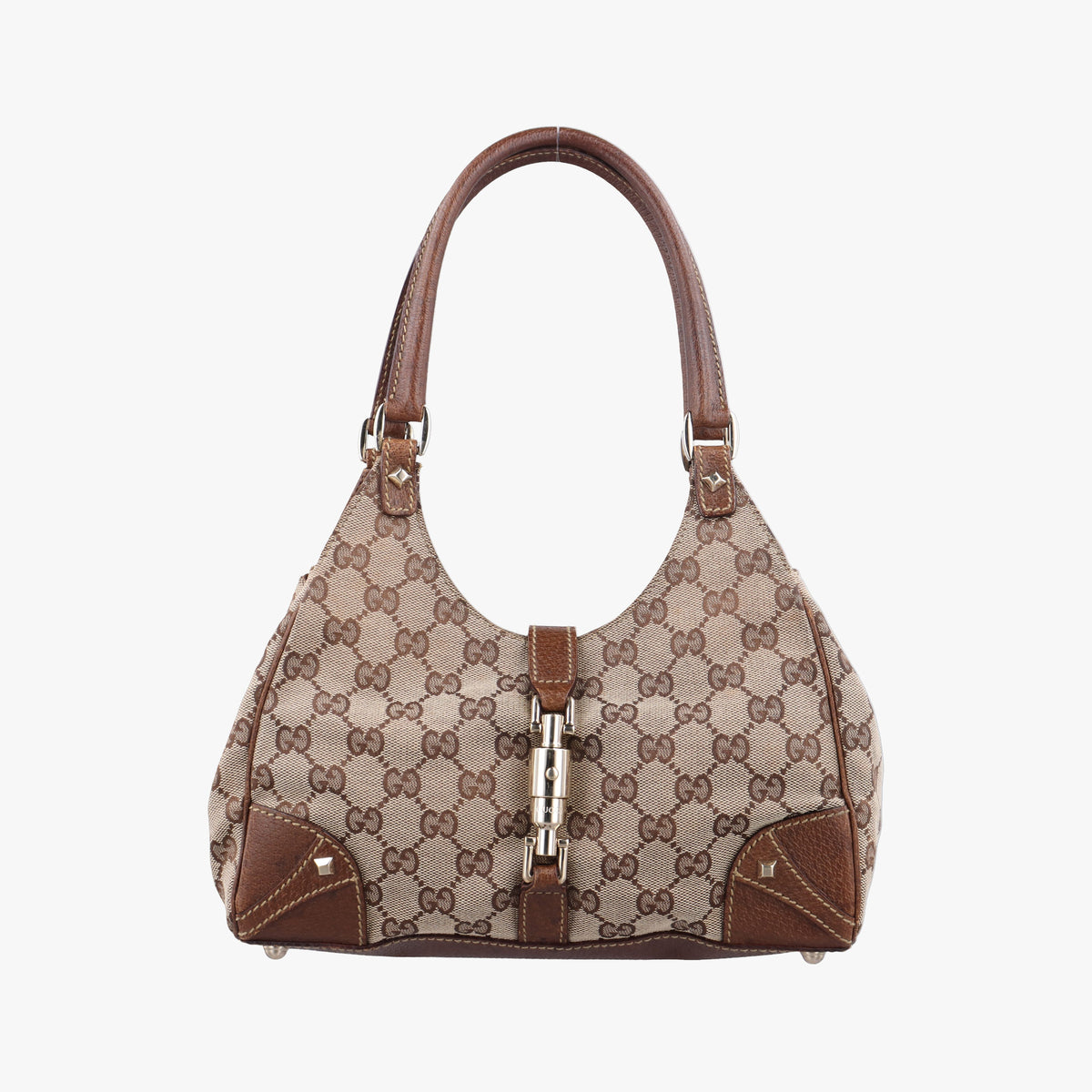 Pre-owned Gucci New Jackie Beige × Brown Canvas × Leather 124409 shoulderbag | stylenewstar