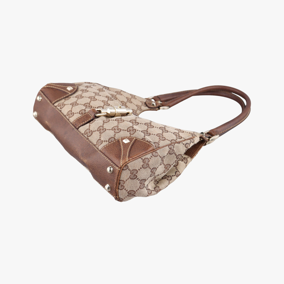 Pre-owned Gucci New Jackie Beige × Brown Canvas × Leather 124409 shoulderbag | stylenewstar