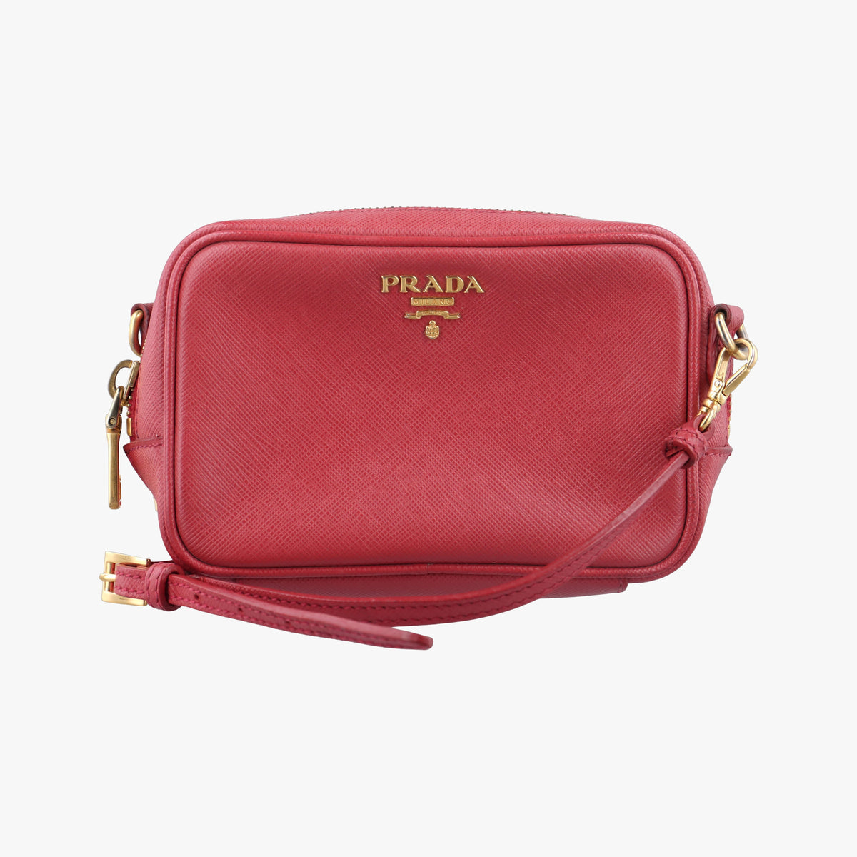 Pre-owned Prada VITELLO PHENIX Messenger Camera Red SAFFIANO Leather 1N1674 shoulderbag | stylenewstar
