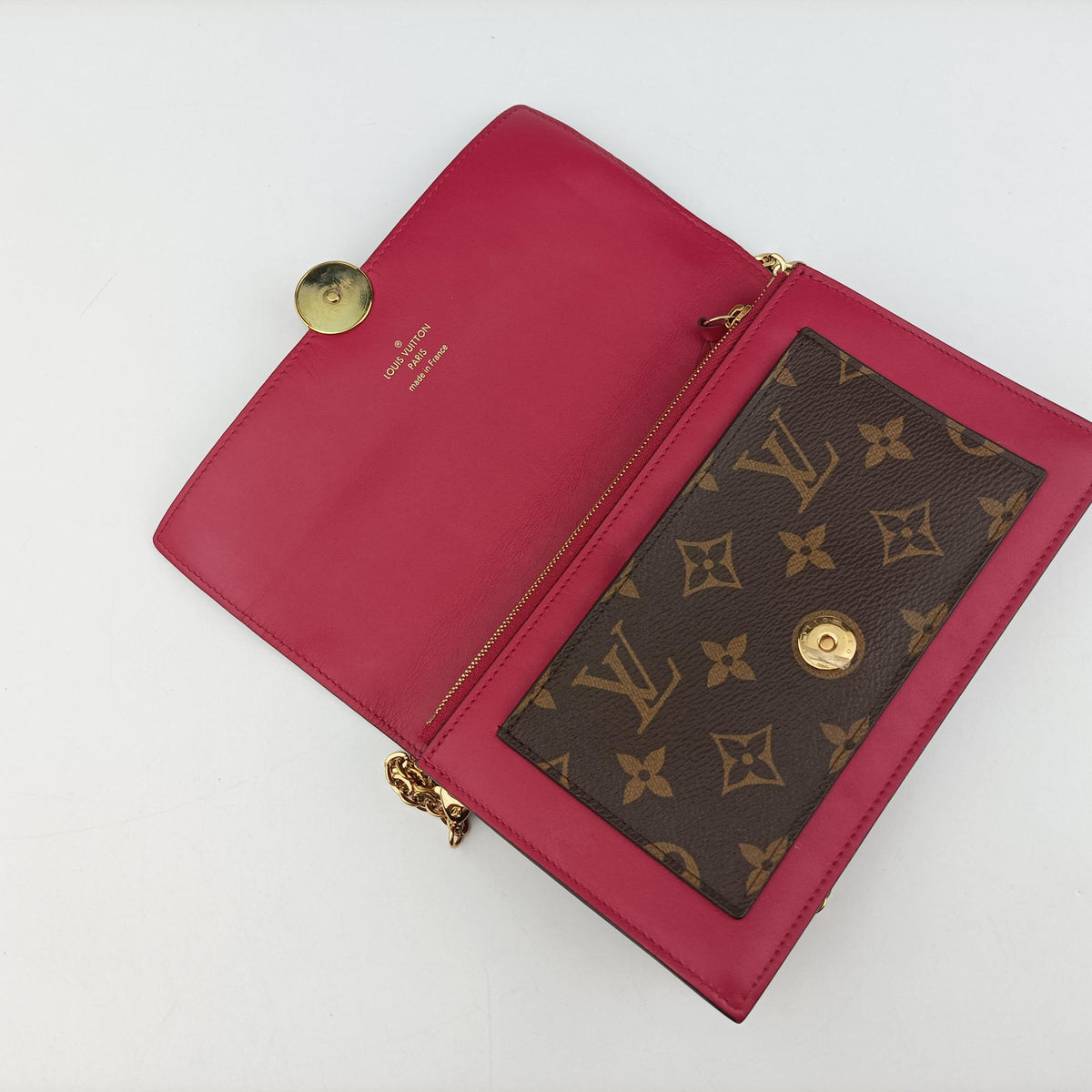 Pre-owned Louis Vuitton Portefeuille FLORE Chain brown×LIE DE VIN Monogram Canvas×calf leather M67404 shoulderbag | stylenewstar
