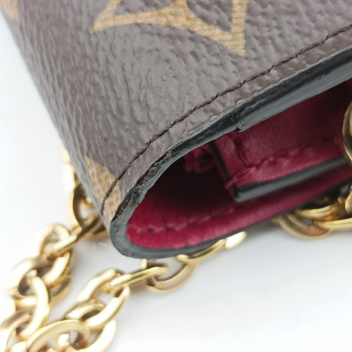 Pre-owned Louis Vuitton Portefeuille FLORE Chain brown×LIE DE VIN Monogram Canvas×calf leather M67404 shoulderbag | stylenewstar