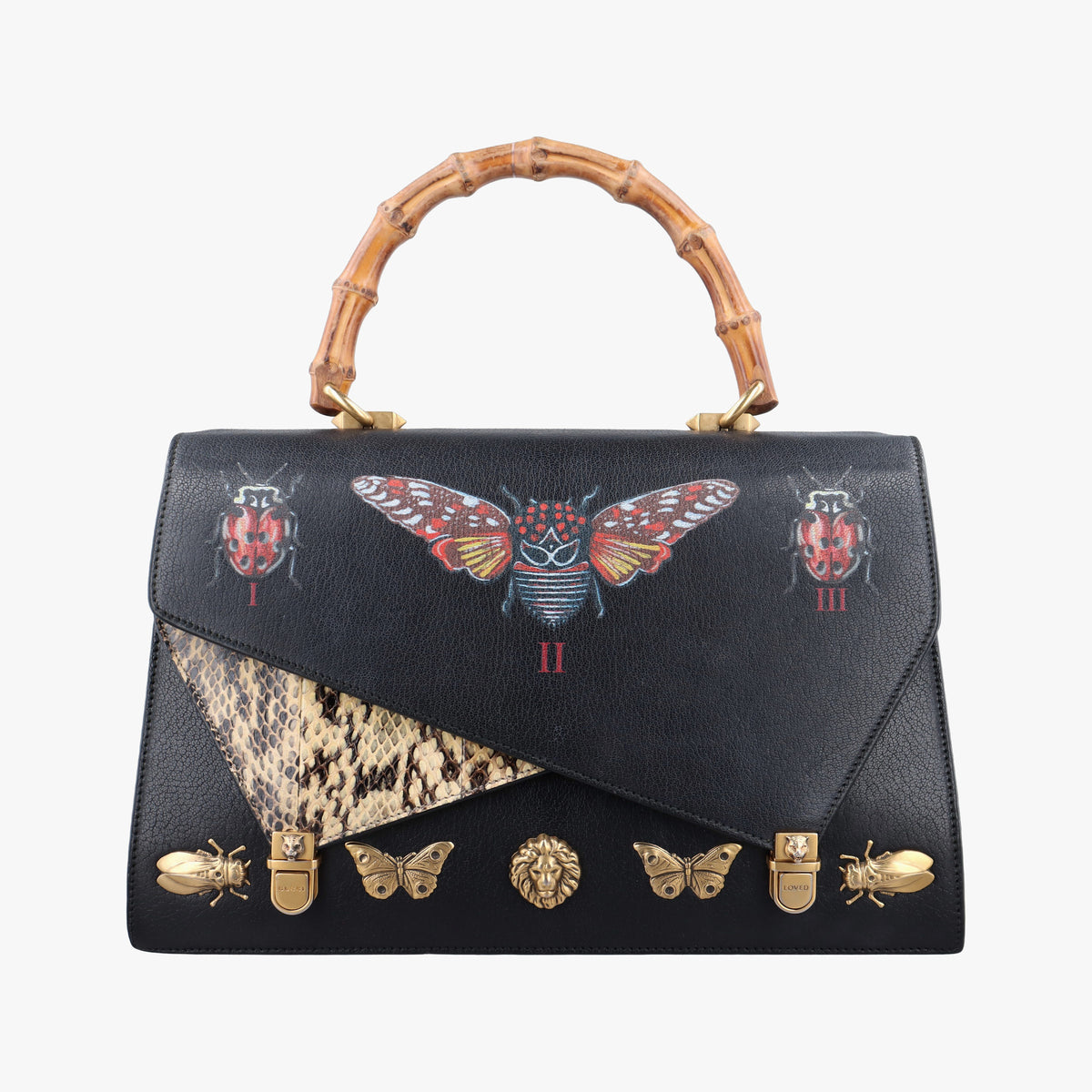 Pre-owned Gucci Ottilia Black×Multicolour Leather×snakeskin 488712 handbag | stylenewstar