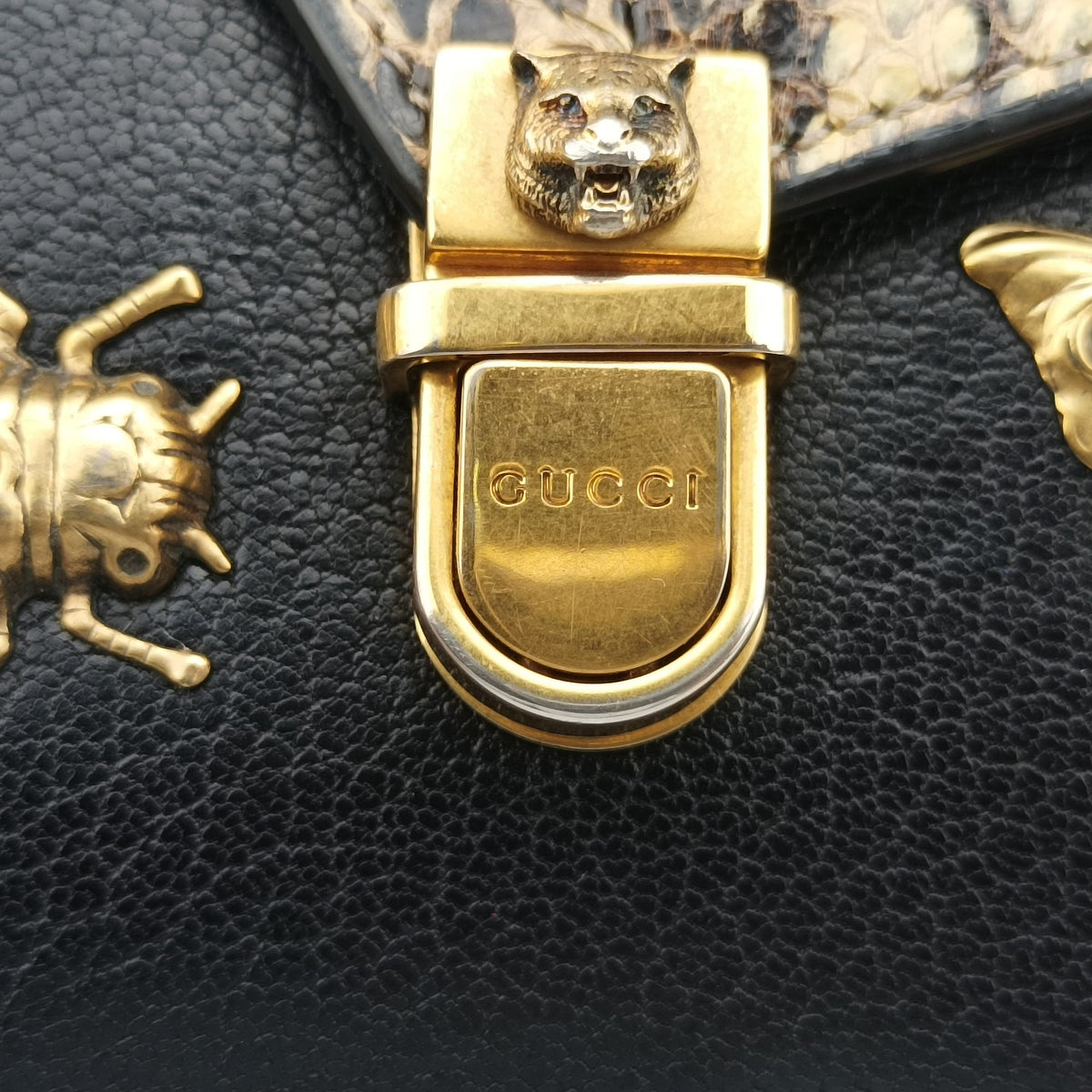 Pre-owned Gucci Ottilia Black×Multicolour Leather×snakeskin 488712 handbag | stylenewstar