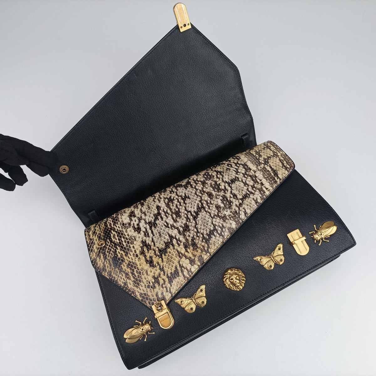 Pre-owned Gucci Ottilia Black×Multicolour Leather×snakeskin 488712 handbag | stylenewstar