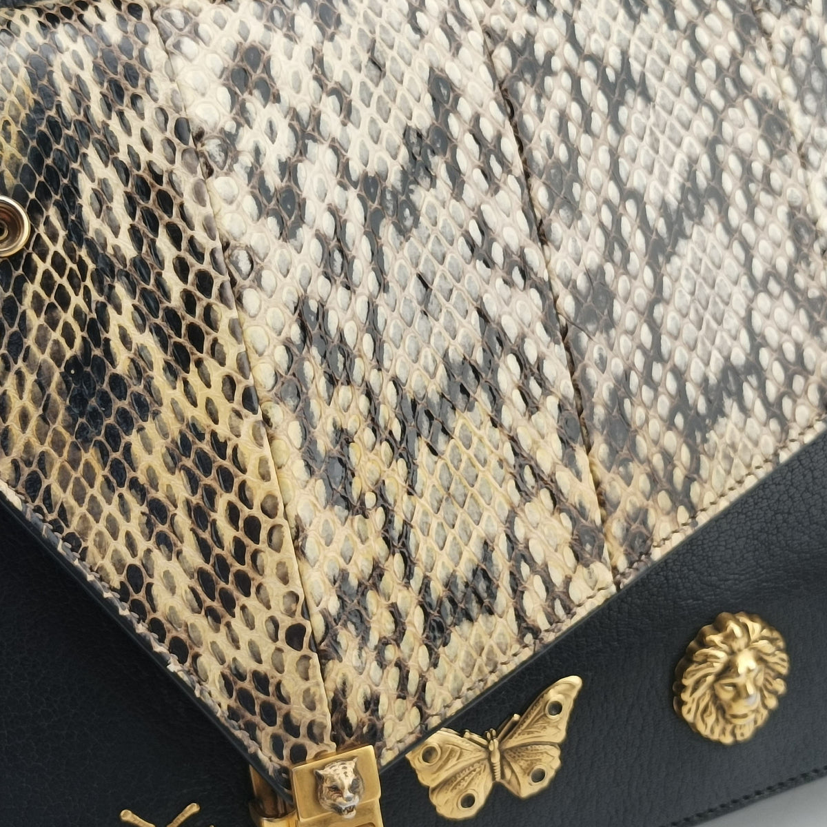 Pre-owned Gucci Ottilia Black×Multicolour Leather×snakeskin 488712 handbag | stylenewstar