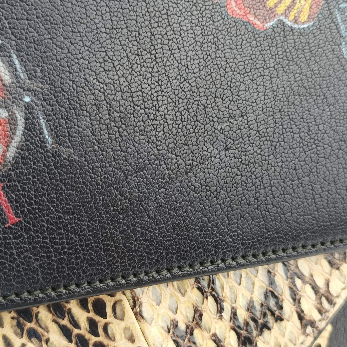 Pre-owned Gucci Ottilia Black×Multicolour Leather×snakeskin 488712 handbag | stylenewstar