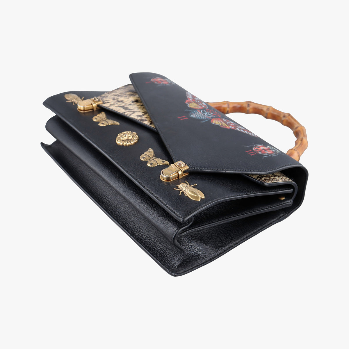 Pre-owned Gucci Ottilia Black×Multicolour Leather×snakeskin 488712 handbag | stylenewstar