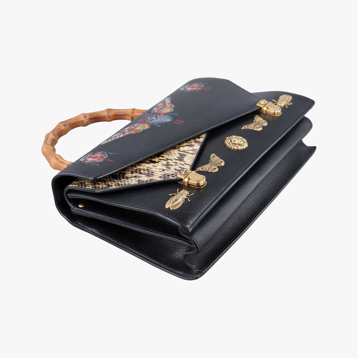 Pre-owned Gucci Ottilia Black×Multicolour Leather×snakeskin 488712 handbag | stylenewstar