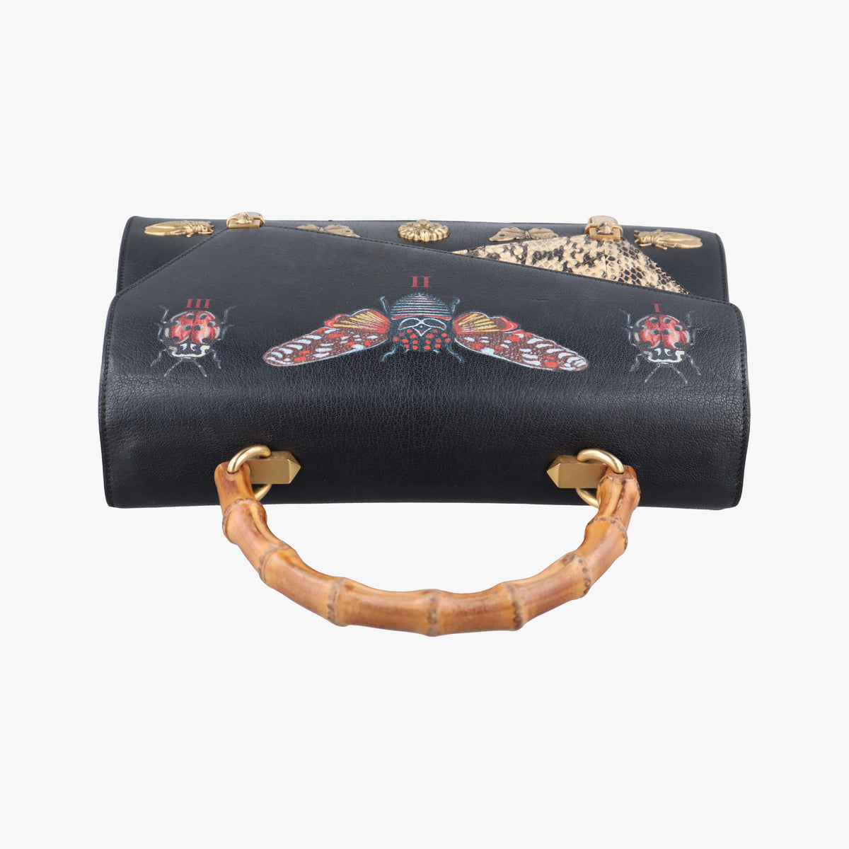 Pre-owned Gucci Ottilia Black×Multicolour Leather×snakeskin 488712 handbag | stylenewstar
