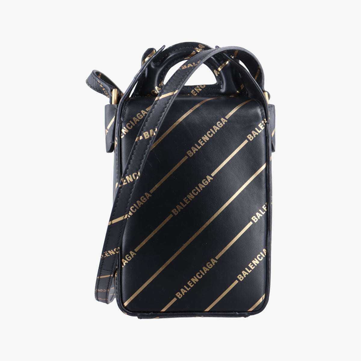 Secondhand Balenciaga Logo Print Box Black Leather  shoulderbag | stylenewstar
