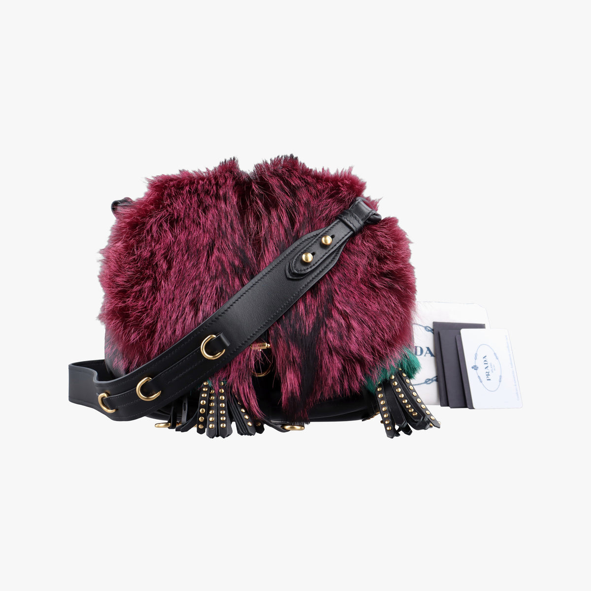 Pre-owned Prada City Corsaire Burgundy Fur x Calfskin  shoulderbag | stylenewstar