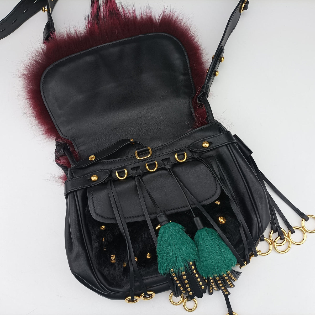 Pre-owned Prada City Corsaire Burgundy Fur x Calfskin  shoulderbag | stylenewstar