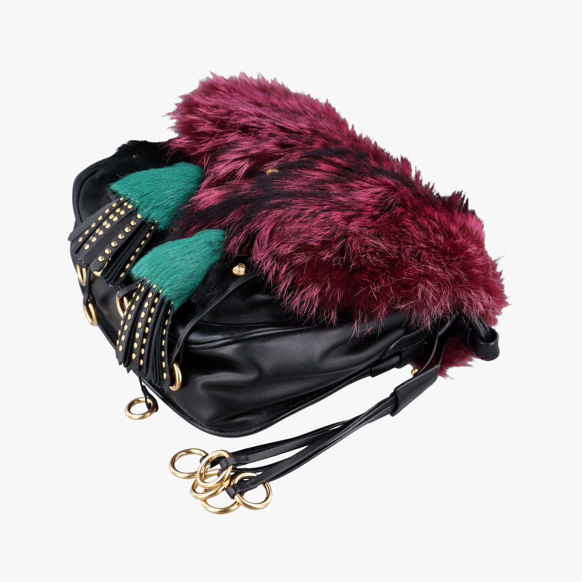 Pre-owned Prada City Corsaire Burgundy Fur x Calfskin  shoulderbag | stylenewstar
