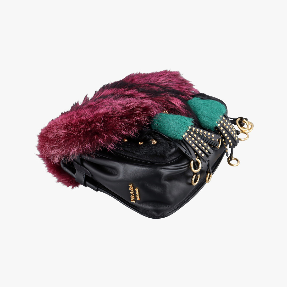 Pre-owned Prada City Corsaire Burgundy Fur x Calfskin  shoulderbag | stylenewstar