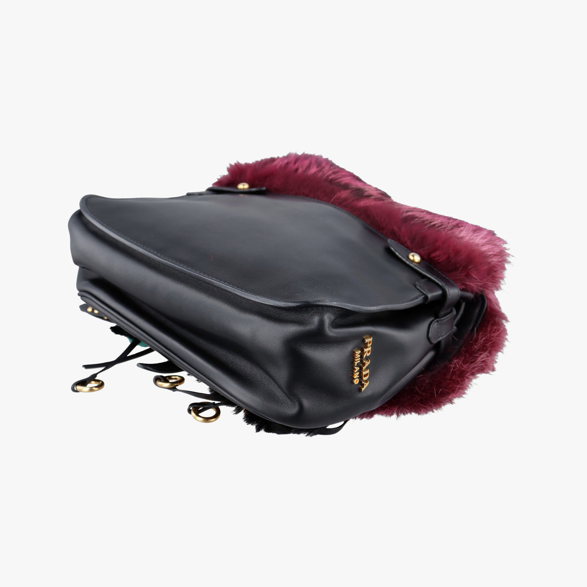 Pre-owned Prada City Corsaire Burgundy Fur x Calfskin  shoulderbag | stylenewstar