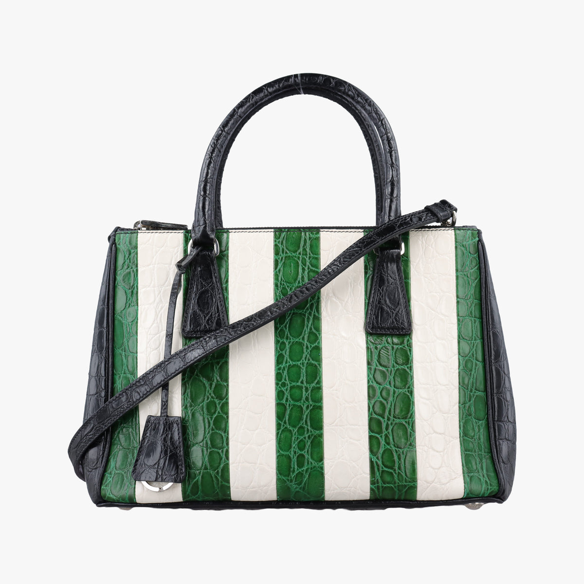 Vintage Prada Galleria White×Green×Black Leather  shoulderbag | stylenewstar