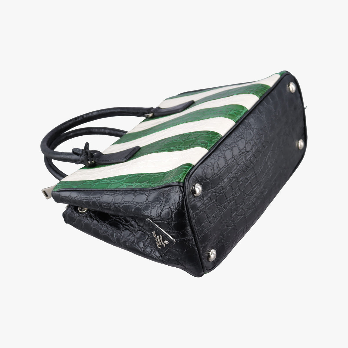 Vintage Prada Galleria White×Green×Black Leather  shoulderbag | stylenewstar