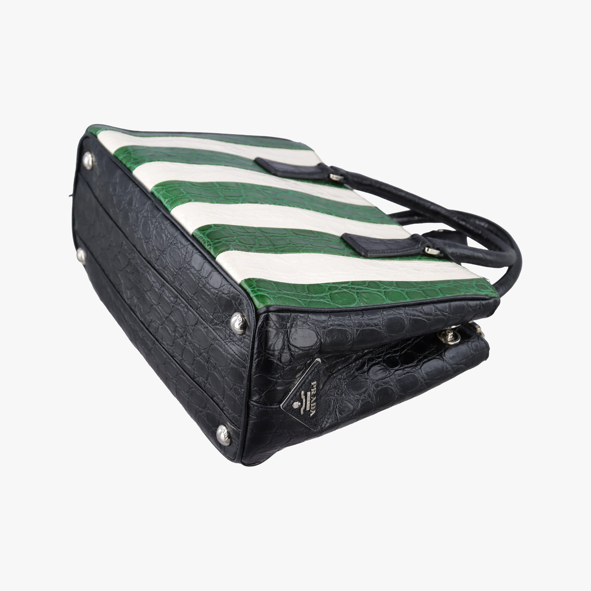 Vintage Prada Galleria White×Green×Black Leather  shoulderbag | stylenewstar