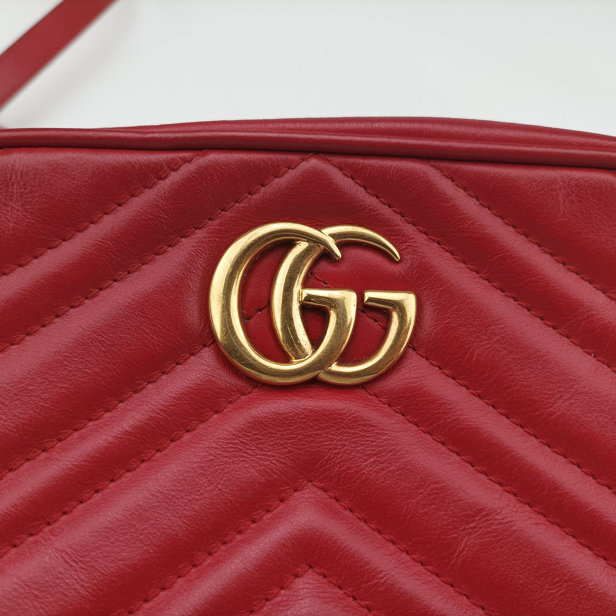 Pre-owned Gucci GG Marmont Red Leather 448065 shoulderbag | stylenewstar