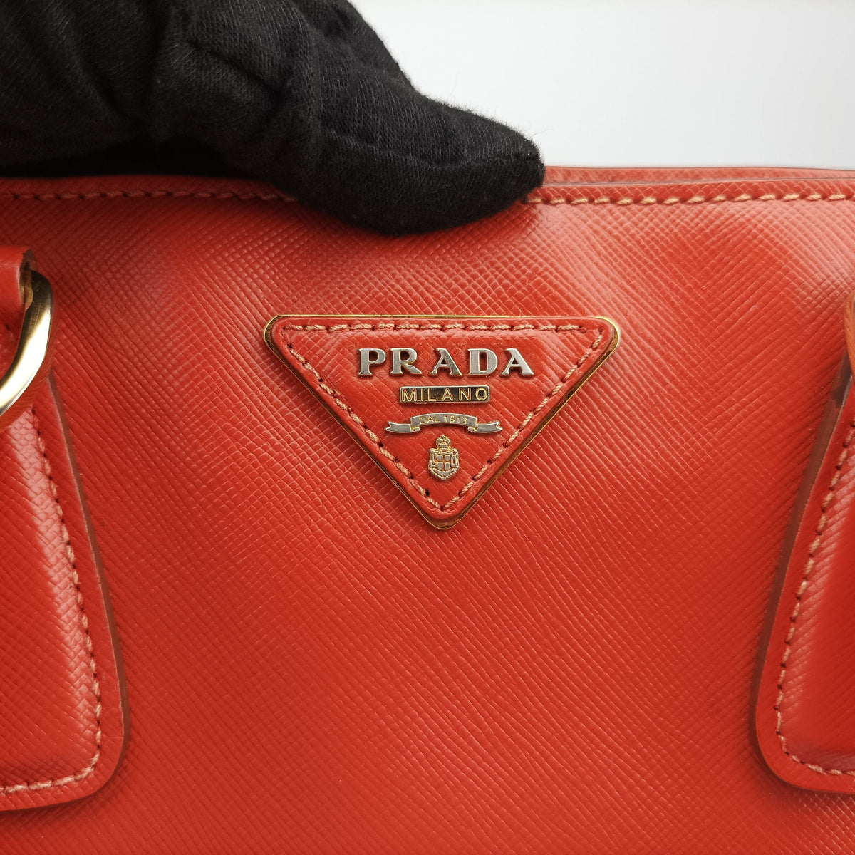 Pre-owned Prada Triangle logo Orange x Yellow Saffiano leather  handbag | stylenewstar