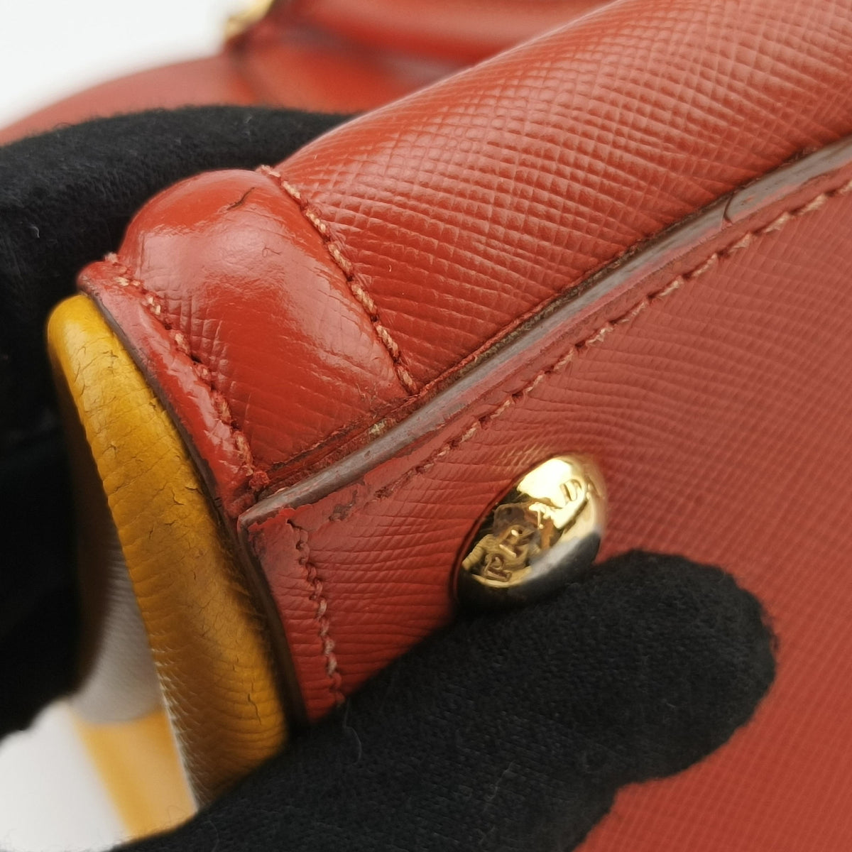 Pre-owned Prada Triangle logo Orange x Yellow Saffiano leather  handbag | stylenewstar