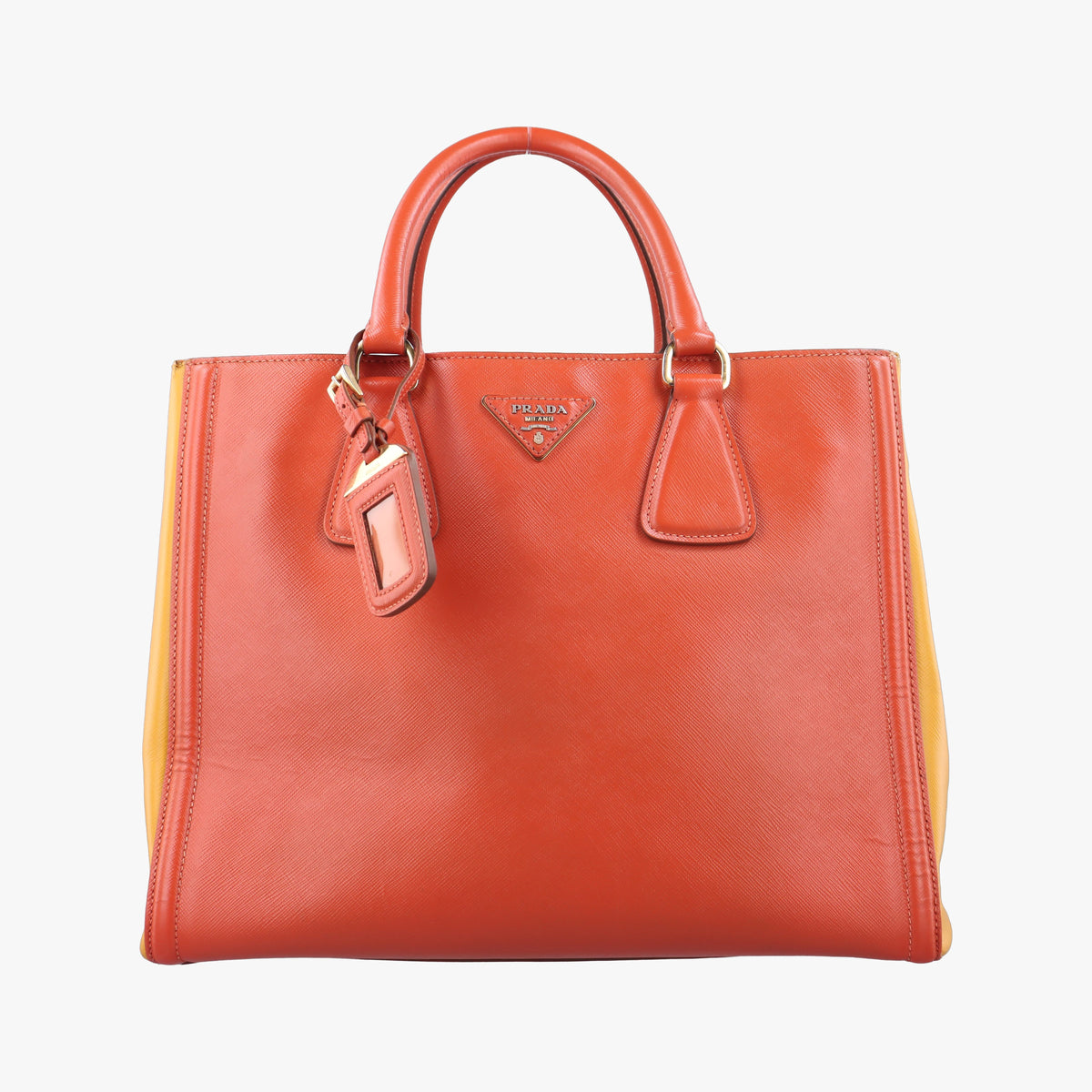 Pre-owned Prada Triangle logo Orange x Yellow Saffiano leather  handbag | stylenewstar