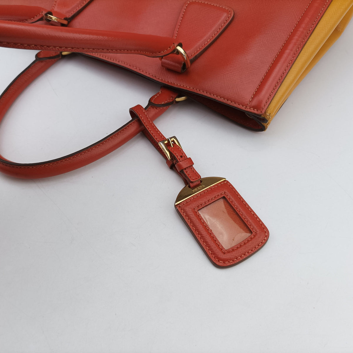 Pre-owned Prada Triangle logo Orange x Yellow Saffiano leather  handbag | stylenewstar