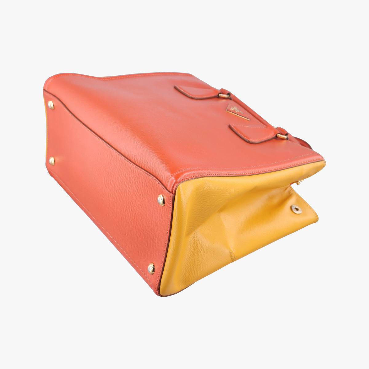 Pre-owned Prada Triangle logo Orange x Yellow Saffiano leather  handbag | stylenewstar