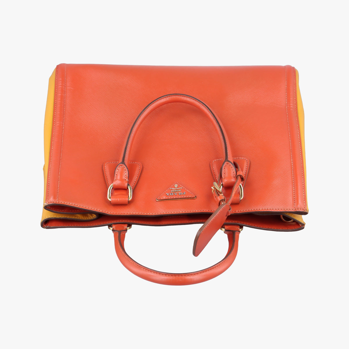 Pre-owned Prada Triangle logo Orange x Yellow Saffiano leather  handbag | stylenewstar