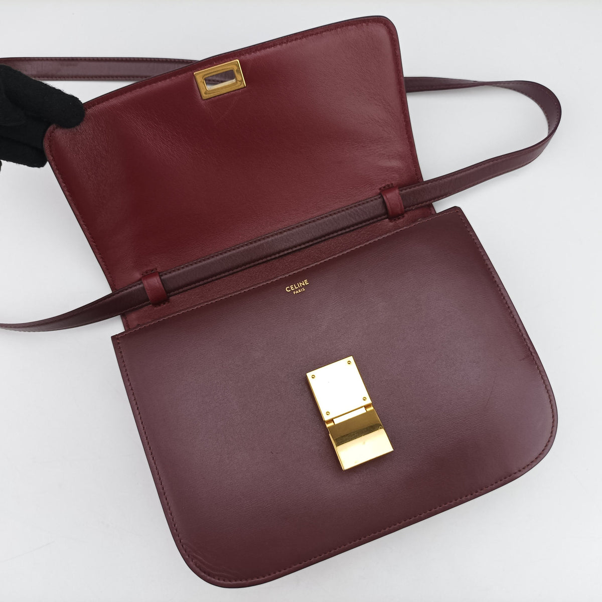 Pre-owned Celine Classic Box Burgundy Leather  shoulderbag | stylenewstar