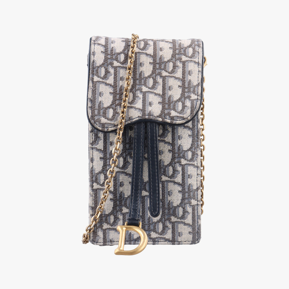 Pre-owned Christian Dior Saddle Phone holder Navy jacquard×Leather  shoulderbag | stylenewstar