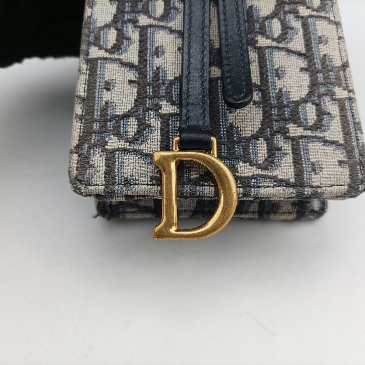Pre-owned Christian Dior Saddle Phone holder Navy jacquard×Leather  shoulderbag | stylenewstar