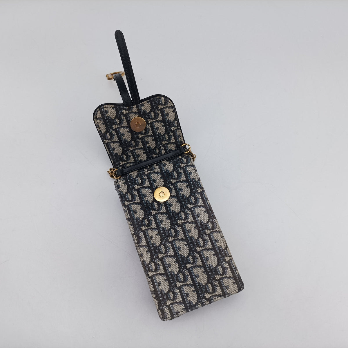 Pre-owned Christian Dior Saddle Phone holder Navy jacquard×Leather  shoulderbag | stylenewstar