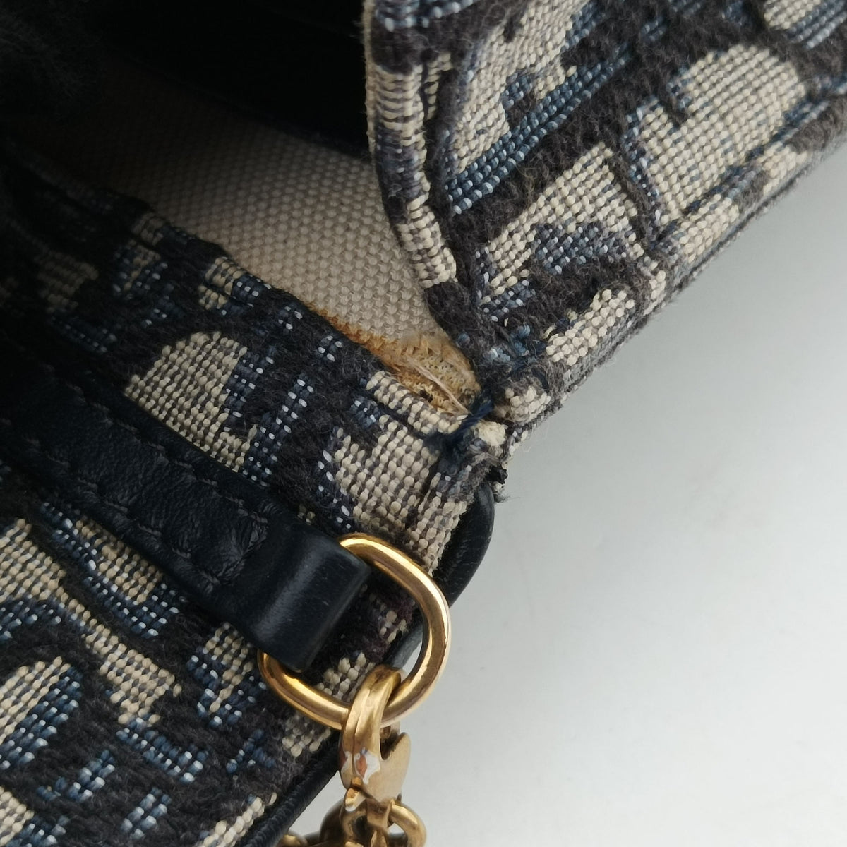 Pre-owned Christian Dior Saddle Phone holder Navy jacquard×Leather  shoulderbag | stylenewstar
