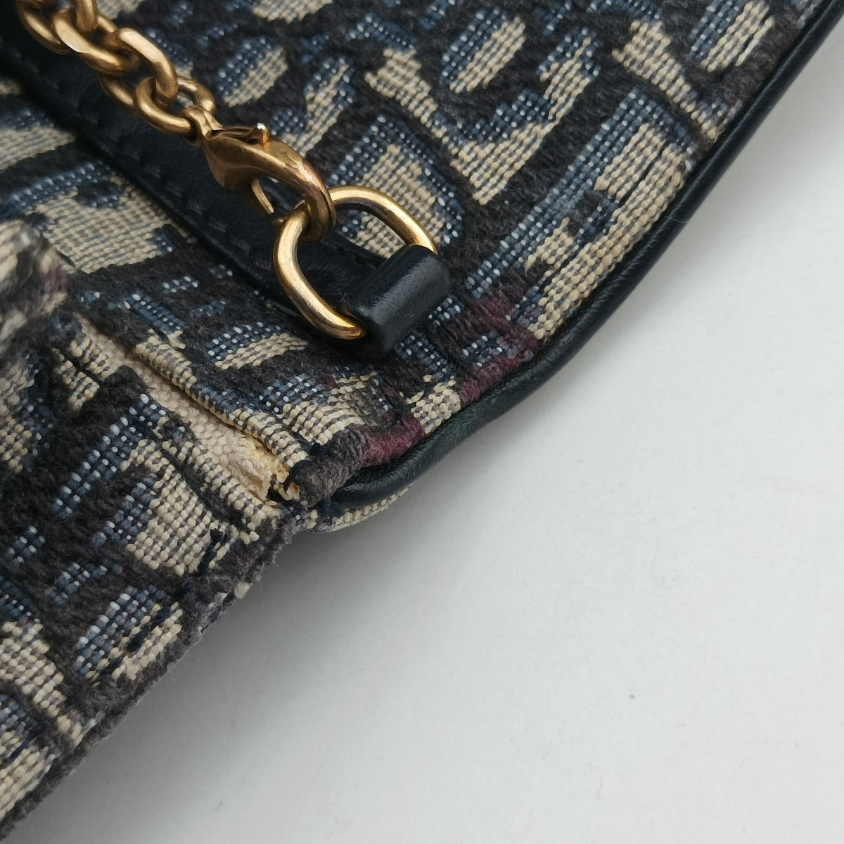Pre-owned Christian Dior Saddle Phone holder Navy jacquard×Leather  shoulderbag | stylenewstar