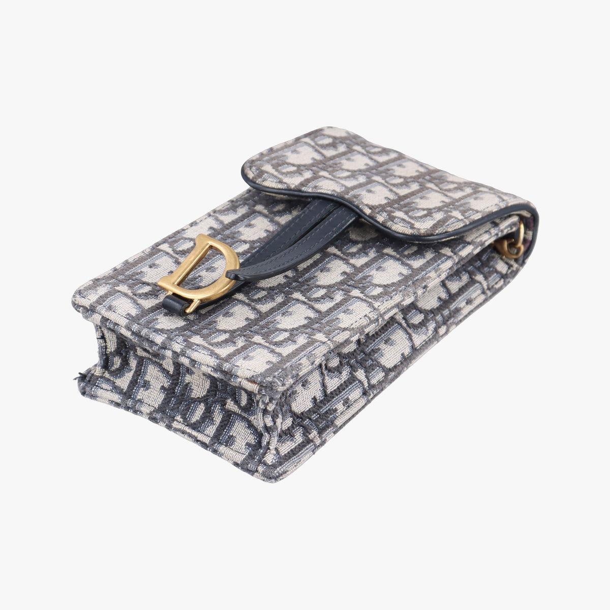 Pre-owned Christian Dior Saddle Phone holder Navy jacquard×Leather  shoulderbag | stylenewstar