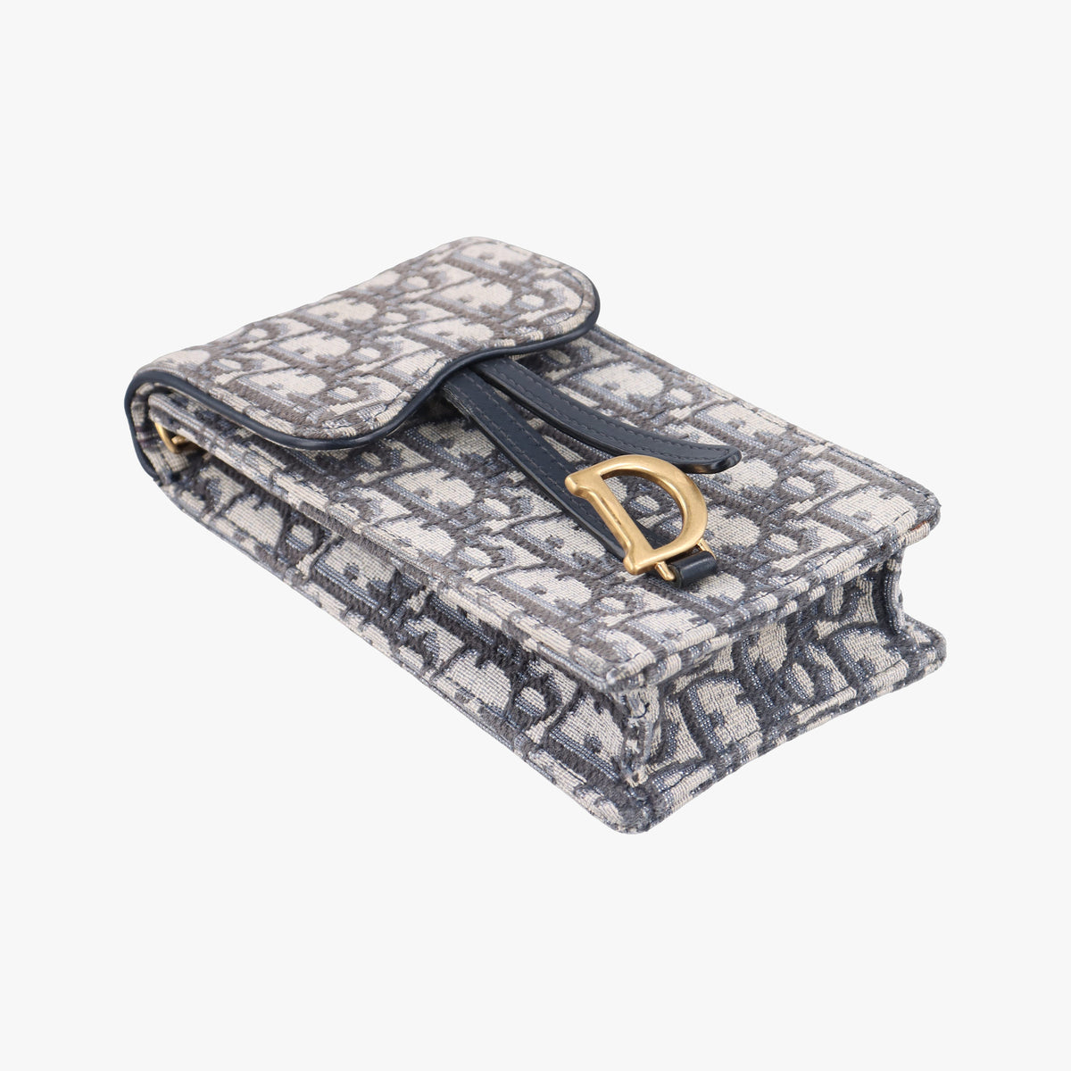 Pre-owned Christian Dior Saddle Phone holder Navy jacquard×Leather  shoulderbag | stylenewstar