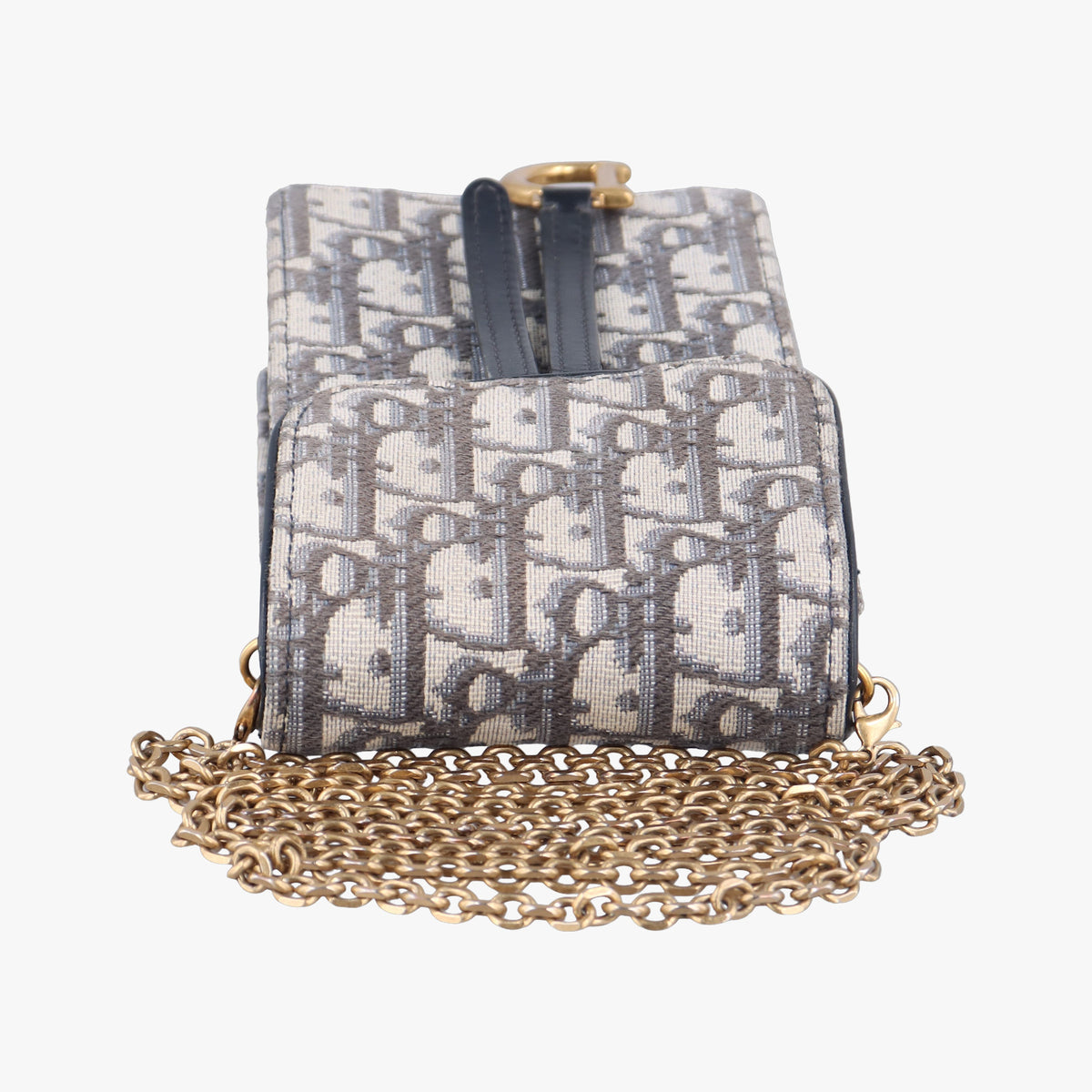 Pre-owned Christian Dior Saddle Phone holder Navy jacquard×Leather  shoulderbag | stylenewstar