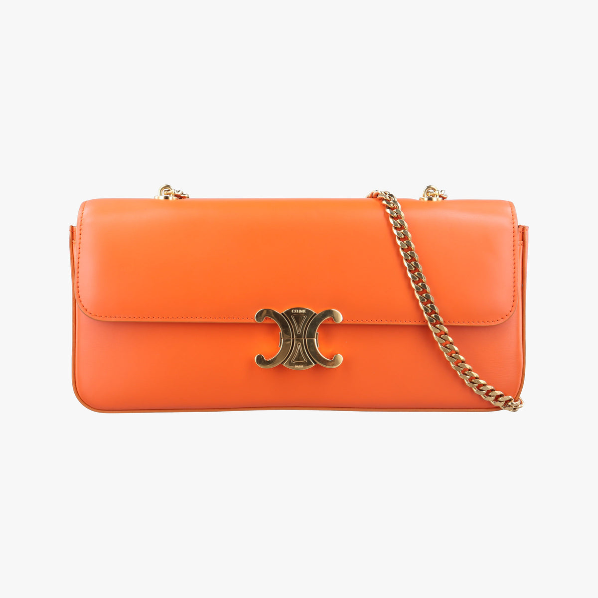 Secondhand Celine Chain Claude Triomphe Orange Leather  shoulderbag | stylenewstar