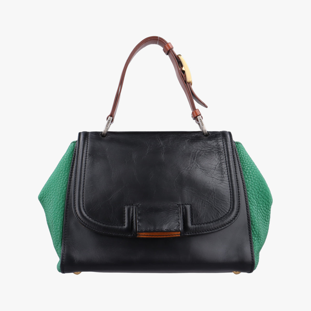 Pre-owned Fendi SILVANA Green×Black Leather 8BN234 handbag | stylenewstar