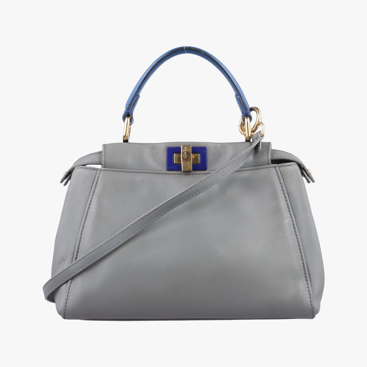 Pre-owned Fendi PEEKABOO Blue×Gray Leather 8BN244 shoulderbag | stylenewstar