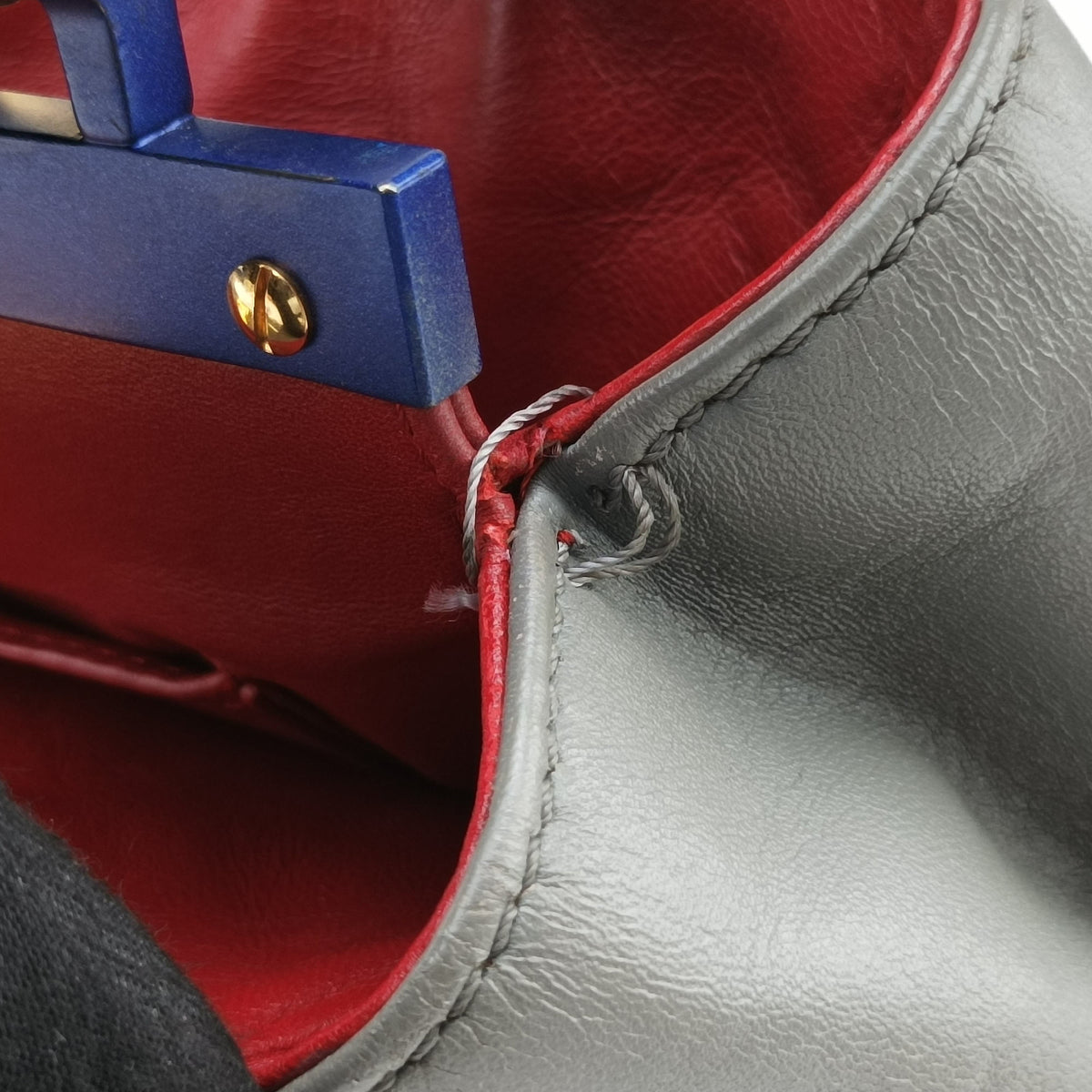 Pre-owned Fendi PEEKABOO Blue×Gray Leather 8BN244 shoulderbag | stylenewstar