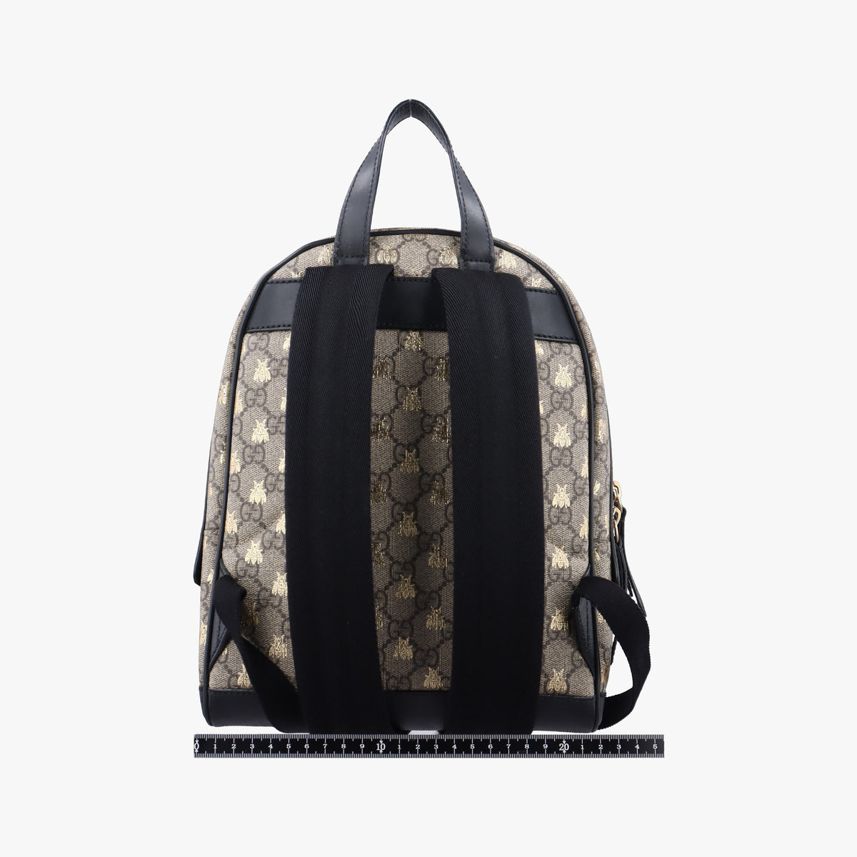 Pre-owned Gucci Bee GG Supreme beige×black PVC coated canvas×leather 427042 backpack/rucksack | stylenewstar