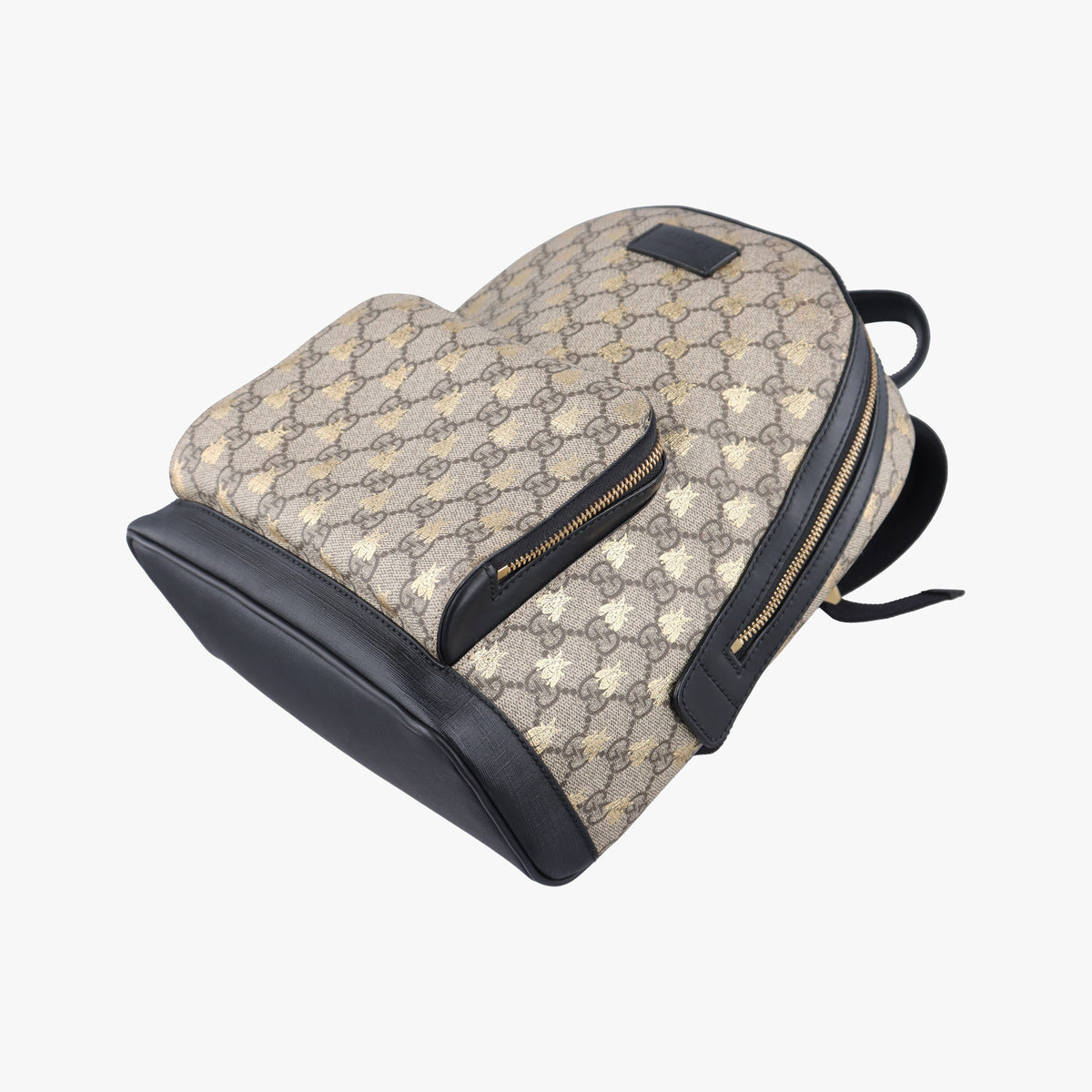 Pre-owned Gucci Bee GG Supreme beige×black PVC coated canvas×leather 427042 backpack/rucksack | stylenewstar