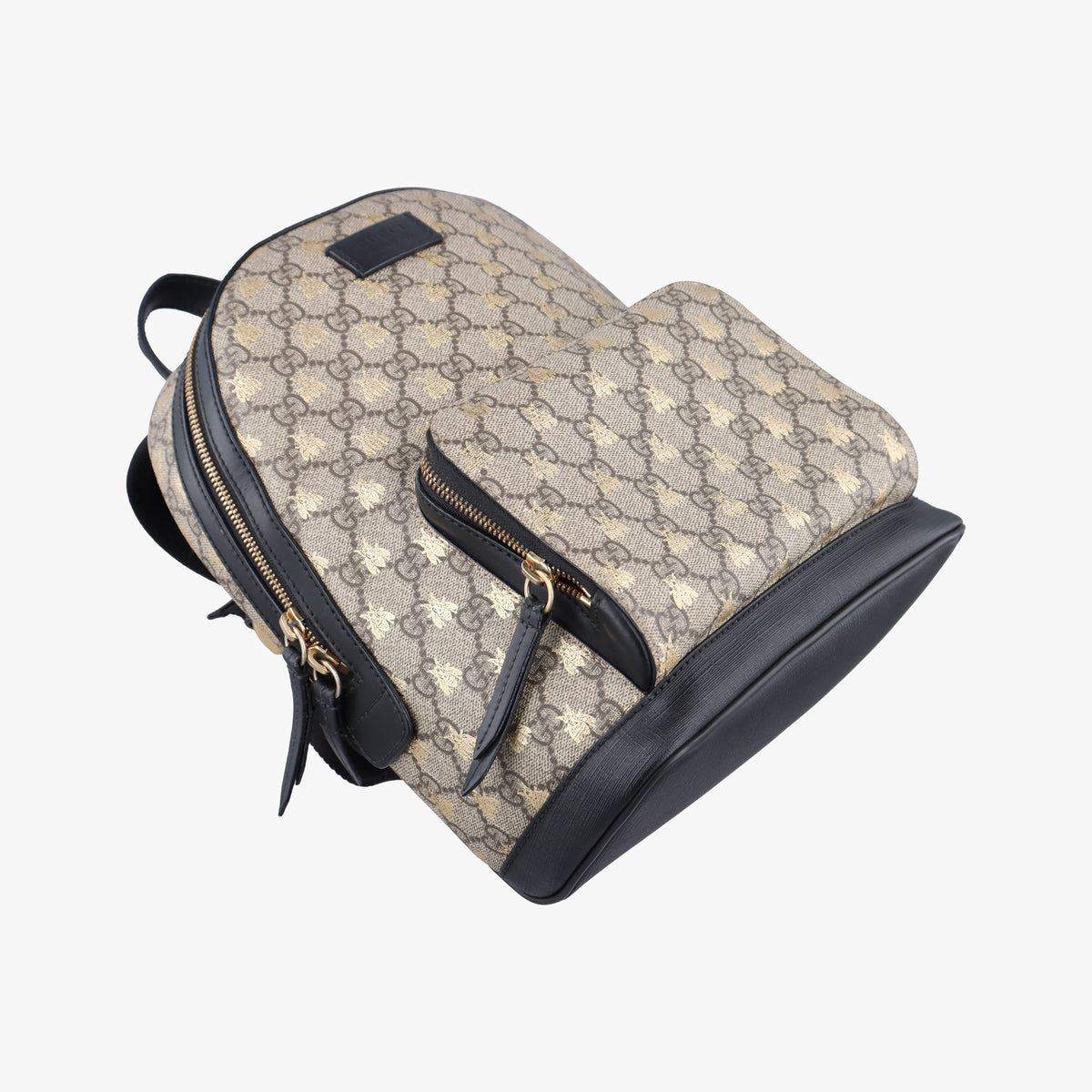 Pre-owned Gucci Bee GG Supreme beige×black PVC coated canvas×leather 427042 backpack/rucksack | stylenewstar