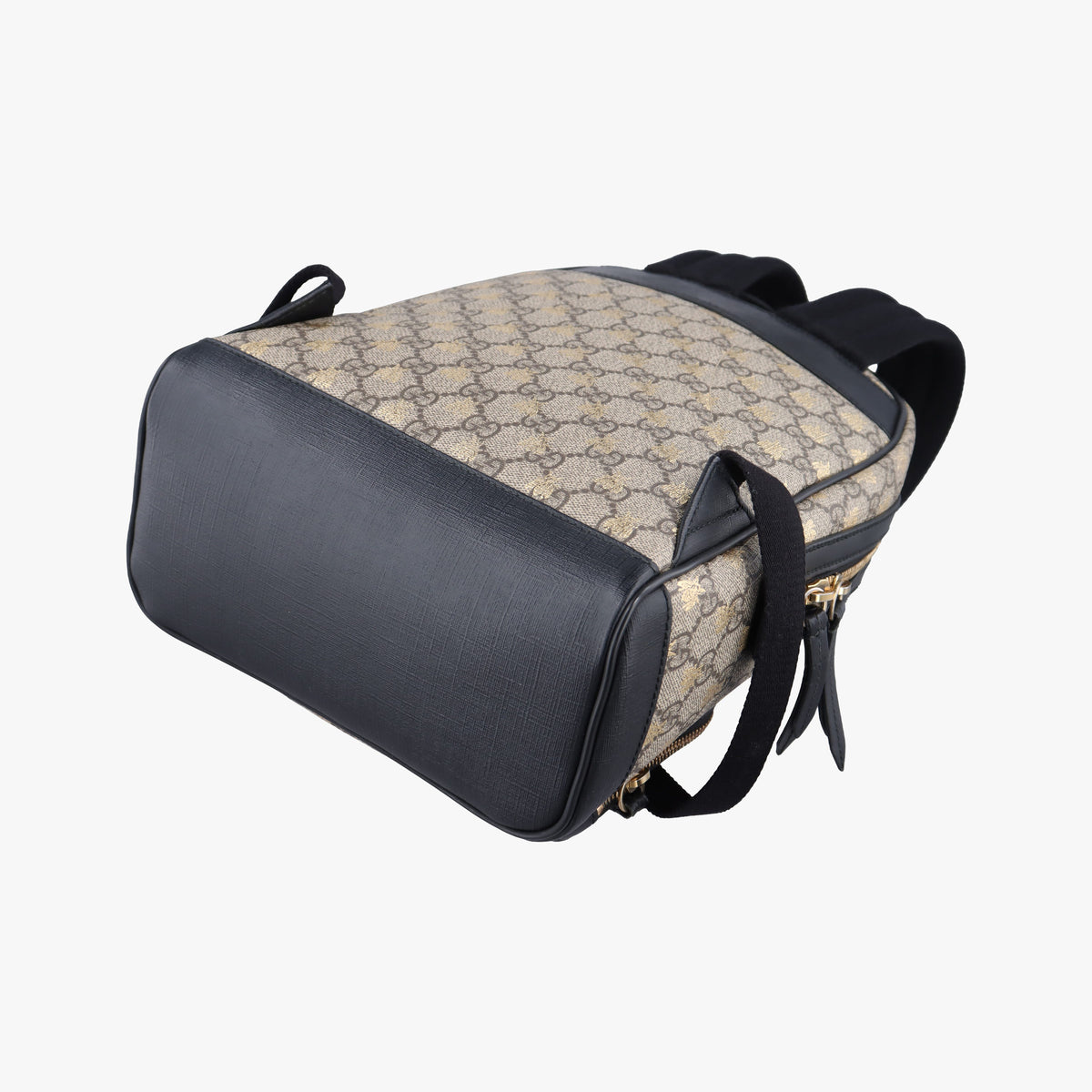 Pre-owned Gucci Bee GG Supreme beige×black PVC coated canvas×leather 427042 backpack/rucksack | stylenewstar