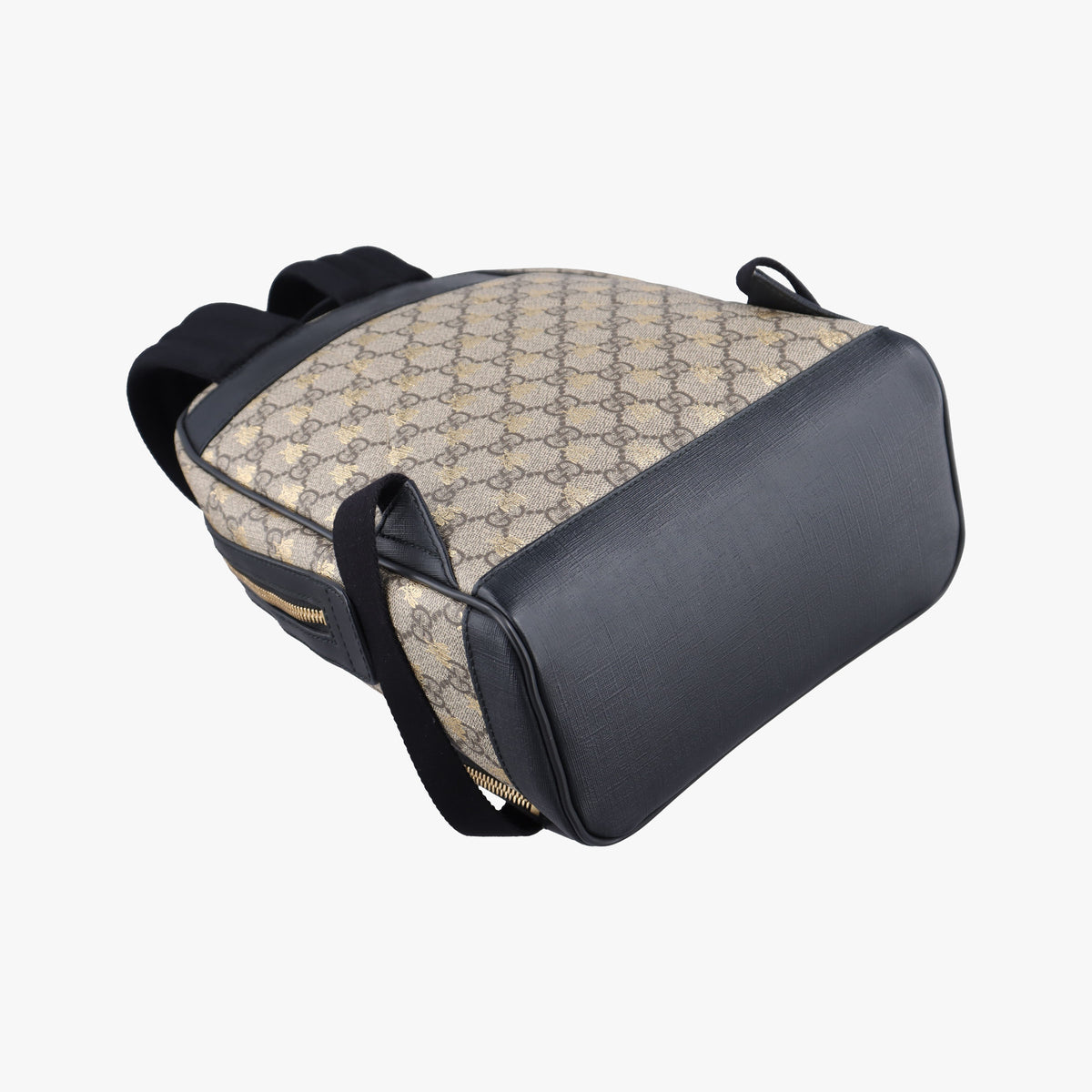 Pre-owned Gucci Bee GG Supreme beige×black PVC coated canvas×leather 427042 backpack/rucksack | stylenewstar