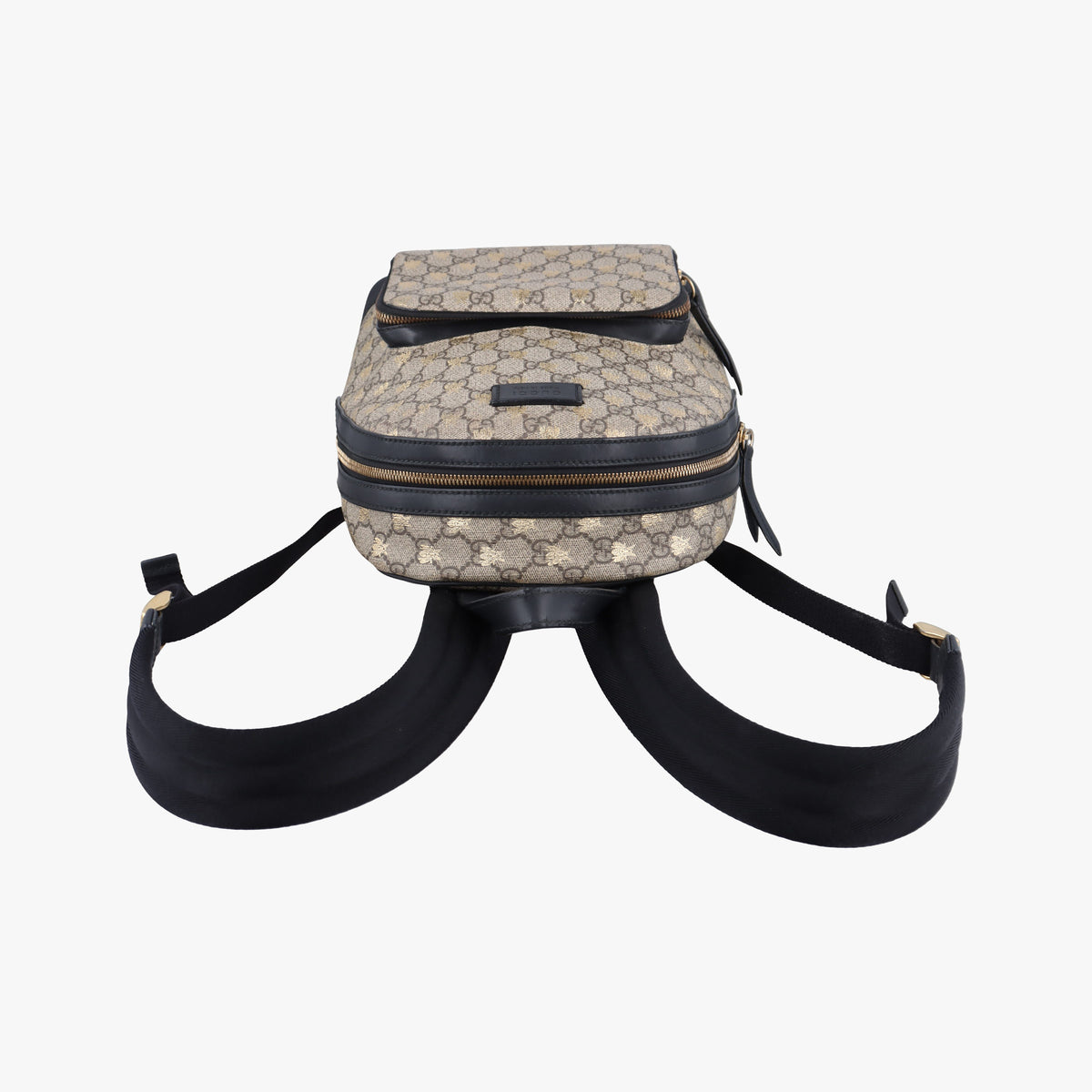 Pre-owned Gucci Bee GG Supreme beige×black PVC coated canvas×leather 427042 backpack/rucksack | stylenewstar