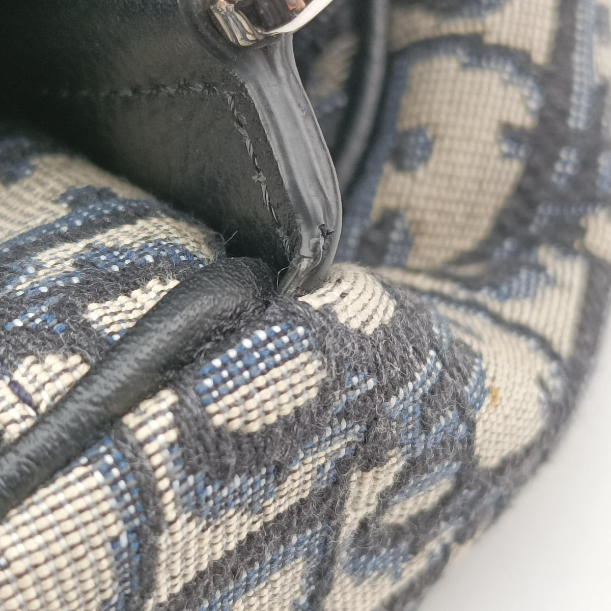 Secondhand Christian Dior saddle Navy Jacquard×Leather  crossbodybag | stylenewstar