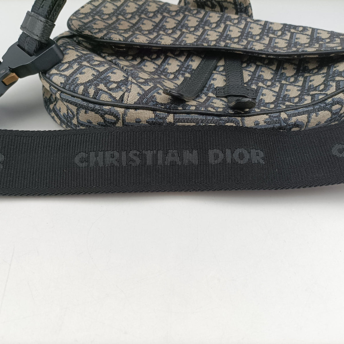 Secondhand Christian Dior saddle Navy Jacquard×Leather  crossbodybag | stylenewstar